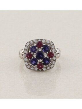Sterling Silver Pink & Purple Tourmaline & White Sapphire Ring Size 10 1/4